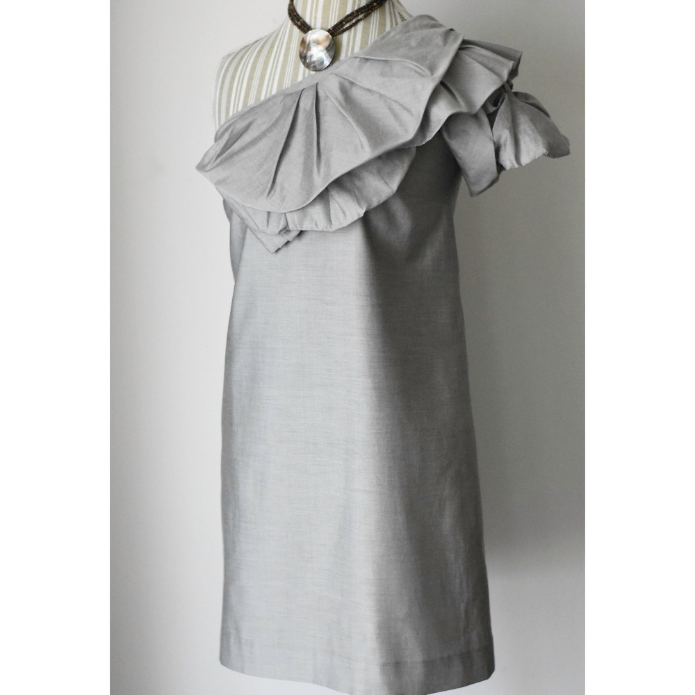 Robert Rodriguez Gray Linen One Shoulder Dress, 4